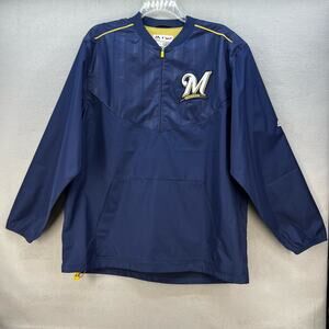 Milwaukee Brewers Jacket Men's XL Blue and Gold On-Field Baseball Cool Base